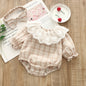 Sweet Long Sleeve Grid Doll Bodysuit With Headband for 20-22 Inches Reborn Dolls