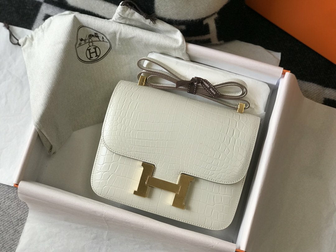 HMS Constance 23 Pattern Crocodile White Handbag