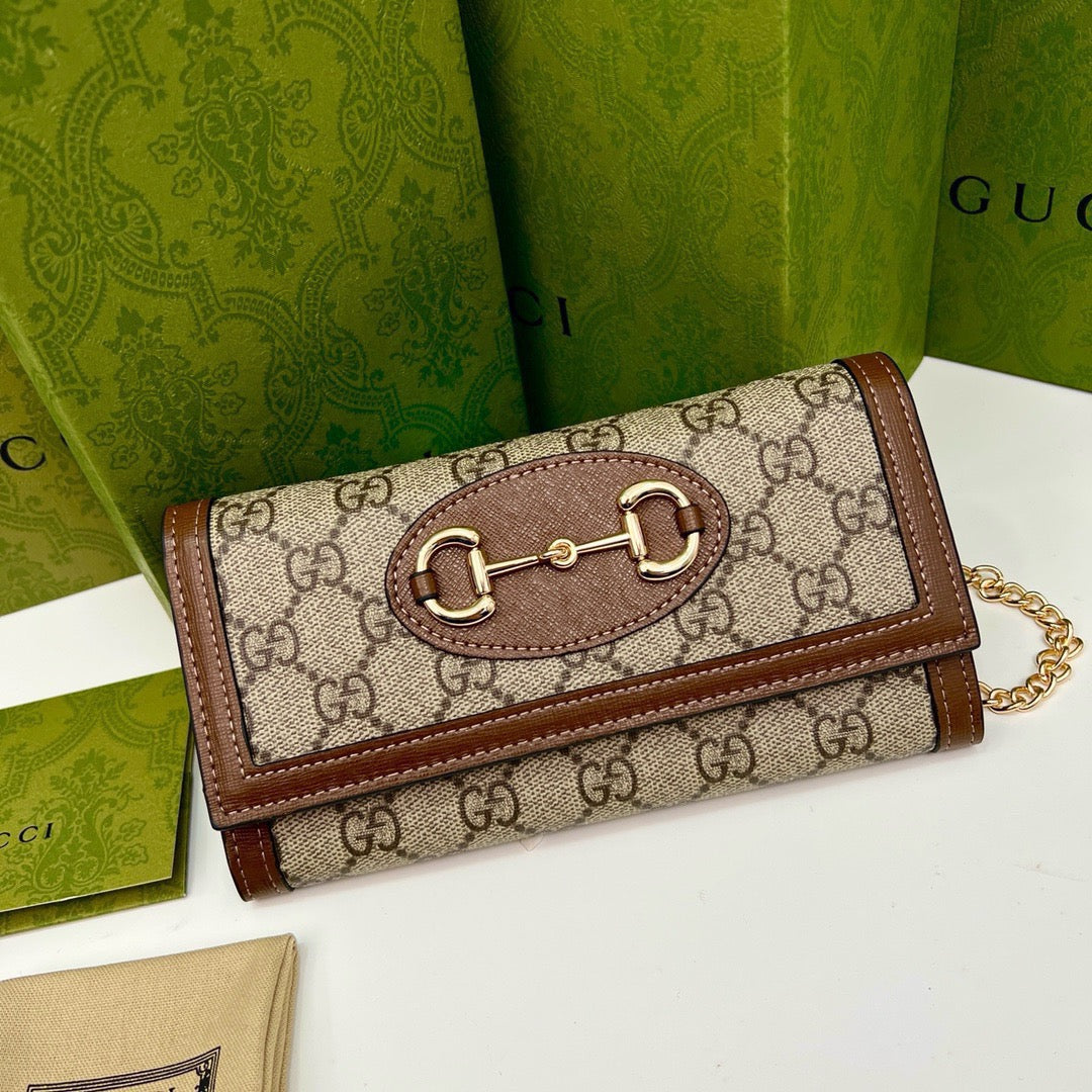 GUCCI Brown Saddle Buckle Handbag 19x10.5x3.5cm