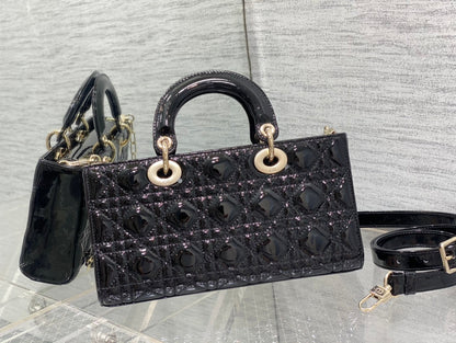 Dior Lady D-Joy Medium Patent Black Leather Bag - 26x6x14cm