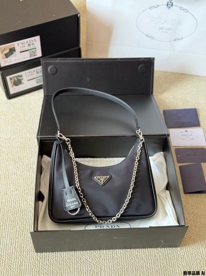 Prada Hobo Tote Bag Black Nylon 23x14cm