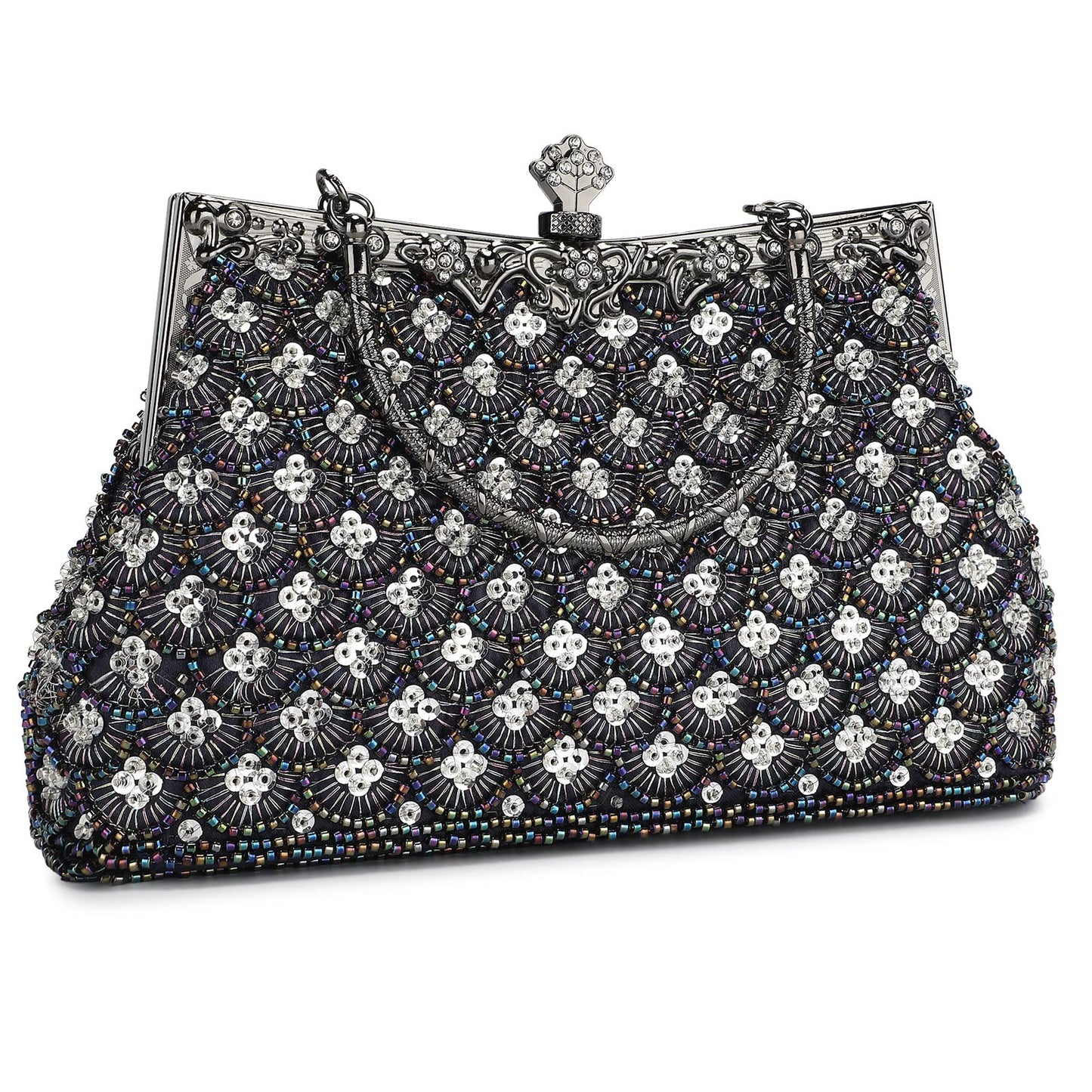 UBORSE Women Vintage Floral Beaded Rhinestone Embroidery Clutch Evening Handbag Wedding Party Purse Vintage Bags