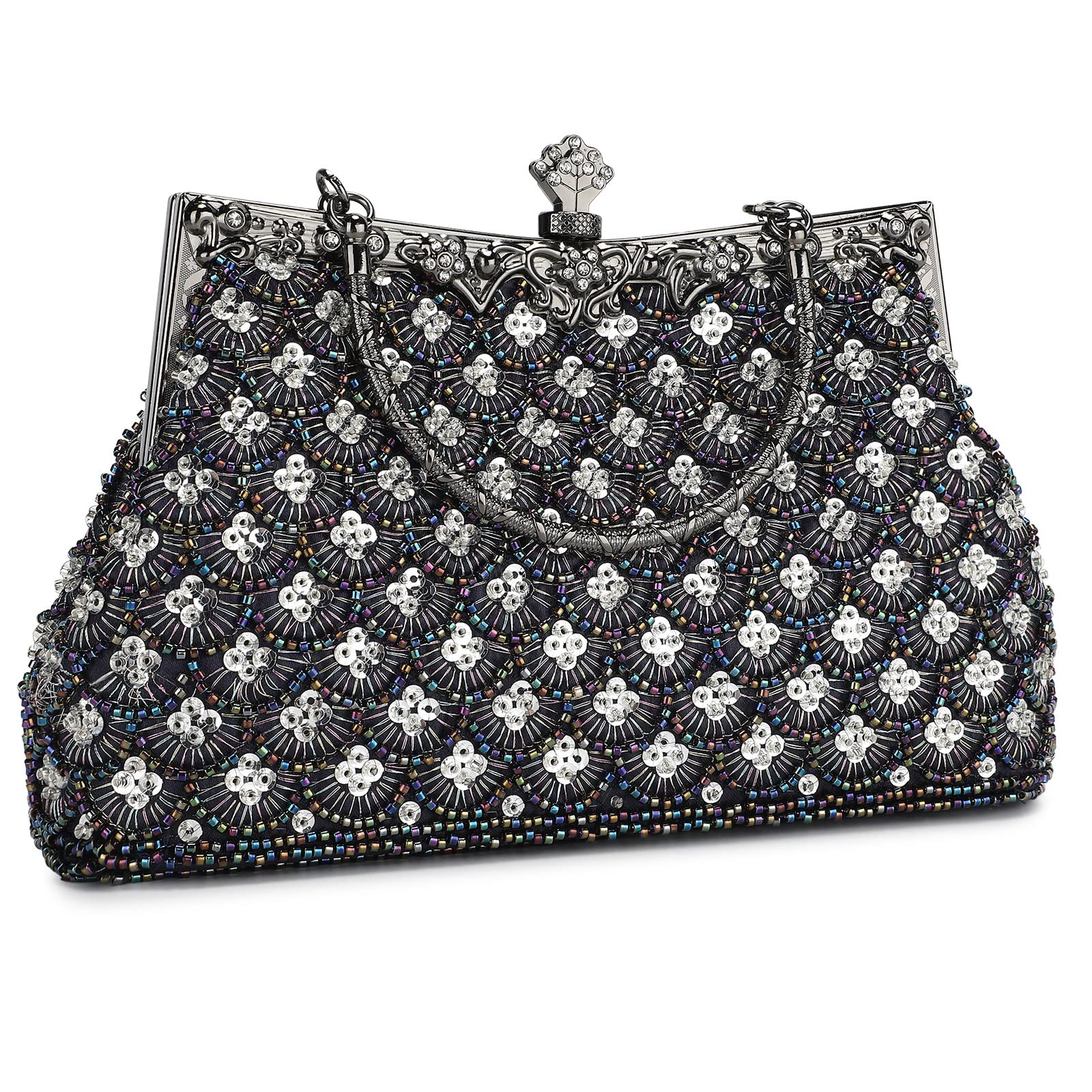 UBORSE Women Vintage Floral Beaded Rhinestone Embroidery Clutch Evening Handbag Wedding Party Purse Vintage Bags