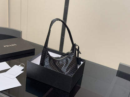 Prada Hobo Nylon Tote Bag Black