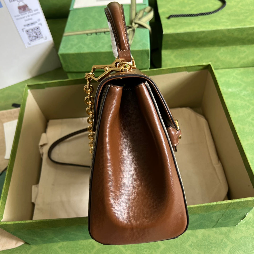 Gucci Horsebit 1955 Medium Ophidia and Brown Leather 29x20x13cm